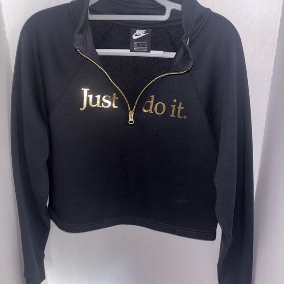 Nike Women's Black and Gold Slogan Half zip jacket sz small - Picture 1 of 4